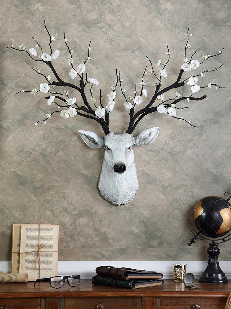 鹿头壁挂北欧风格招财电视背景墙壁装饰挂件客厅墙面白色黑色挂饰