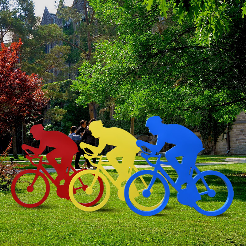 铁艺镀锌板运动人物骑自行车剪影雕塑户外公园校园景观装饰品