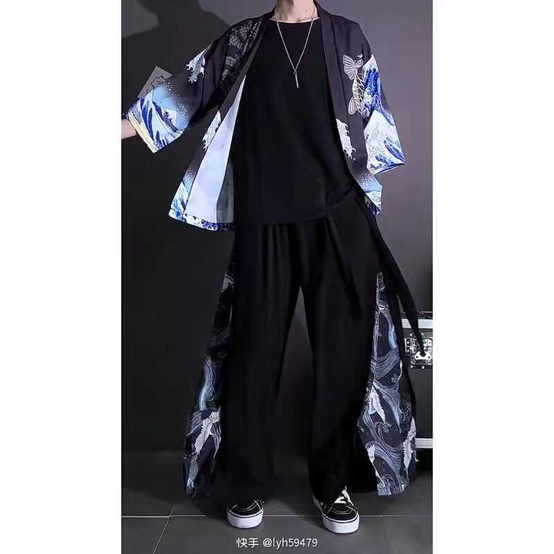 中式唐装改良汉服羽织中国风道袍男古风仙气复古装和服开衫外套装