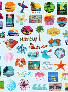 100张hawall夏威夷户外旅行风景旅行箱贴纸沙滩冲浪度假拉杆箱冰箱笔记本电脑电动车汽车摩托车涂鸦aloha贴画