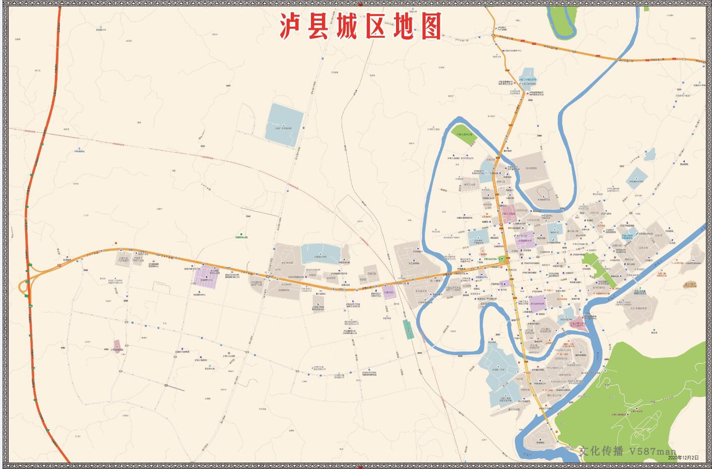 2020年12月四川泸州泸县高德版城区交通旅游街道楼盘小区学校地图