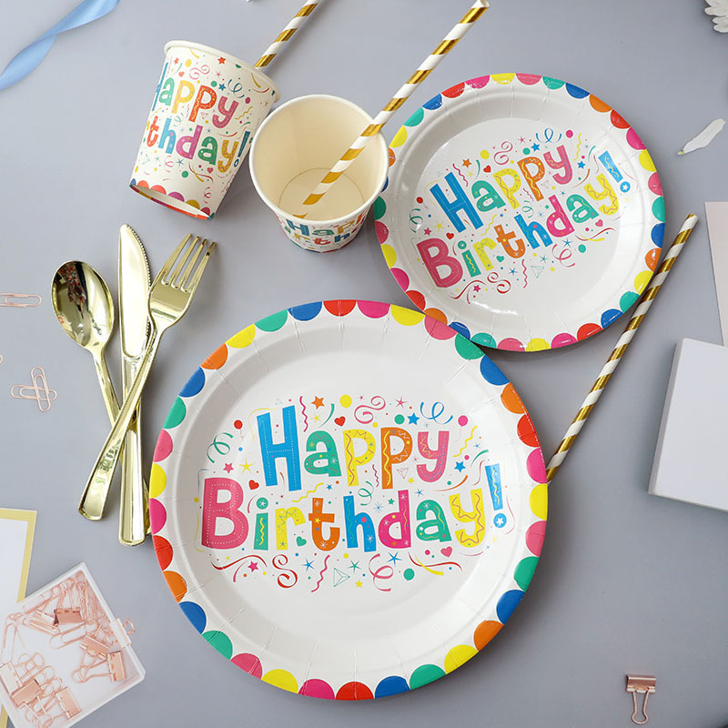 ins彩色气球印花桌布一次性纸盘纸杯餐具生日派对甜品台布置装饰