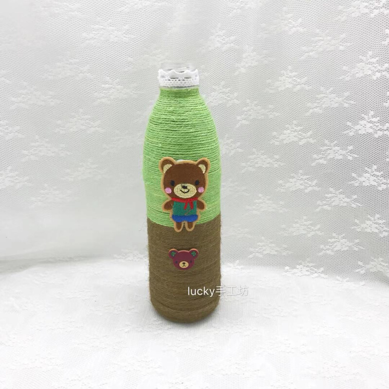 塑料瓶饮料瓶废物利用手工制作成品幼儿园手工作业DIY麻绳花瓶