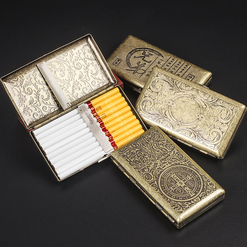 高档青铜中支烟盒16支装复古随身便携细支20支装烟夹子随身送朋友
