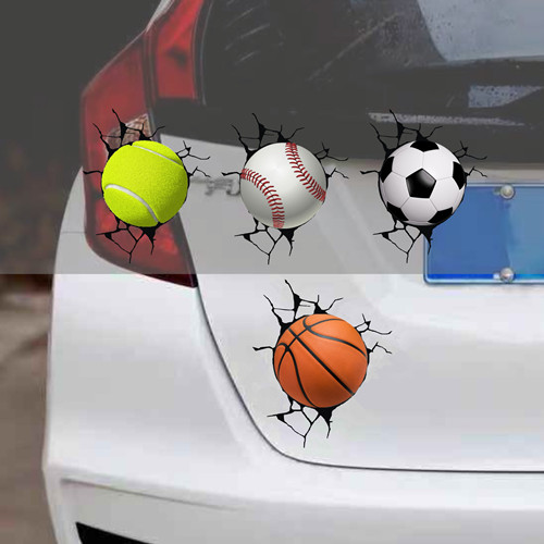 汽车贴纸划痕遮挡遮3d创意个性可爱卡通足球篮球网球车贴球砸车上