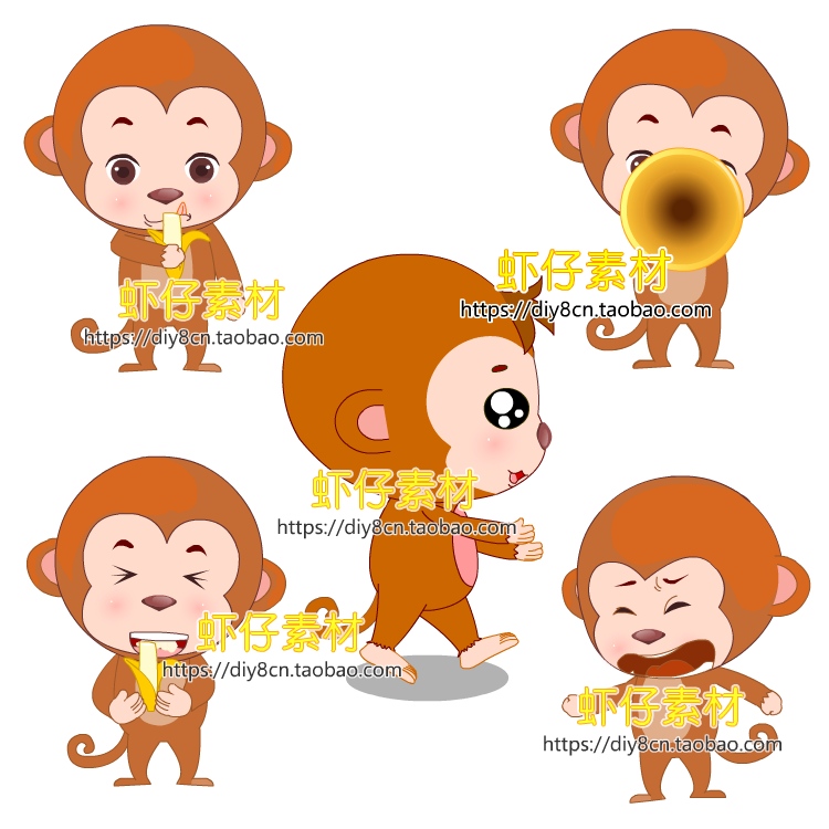 AN/Flash动画动态动物素材拟人猩猩走跑小猴子可拆分元件含GIF图