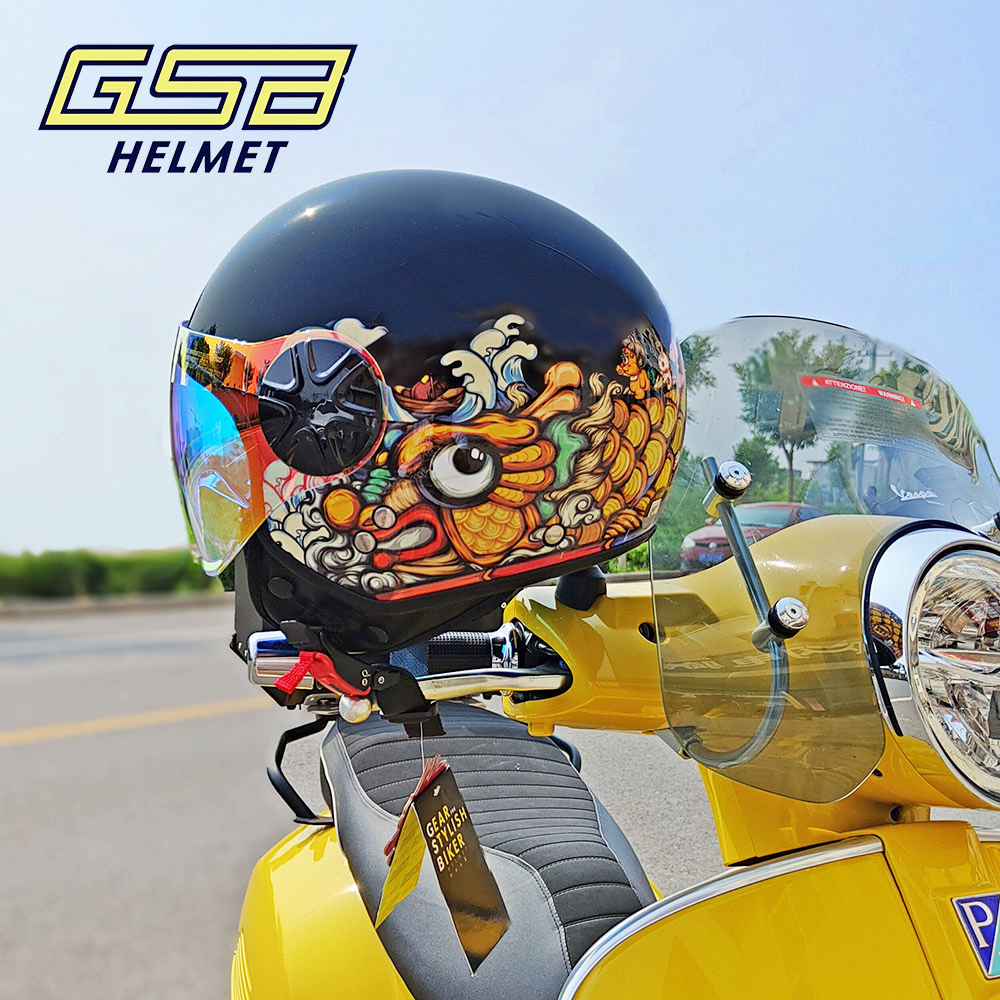 3C认证GSB电动车头盔男复古踏板摩托车半盔女夏季轻便大码安全帽