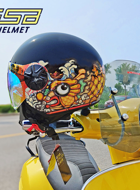 3C认证GSB电动车头盔男复古踏板摩托车半盔女夏季轻便大码安全帽