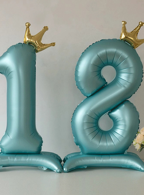 42寸带底座大号蓝色数字铝膜气球生日装饰场景布置男女孩周岁拍照