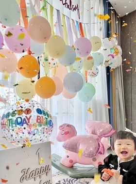 小红书ins气球生日装饰场景布置儿童派对1岁女孩宝宝生日气球拍照