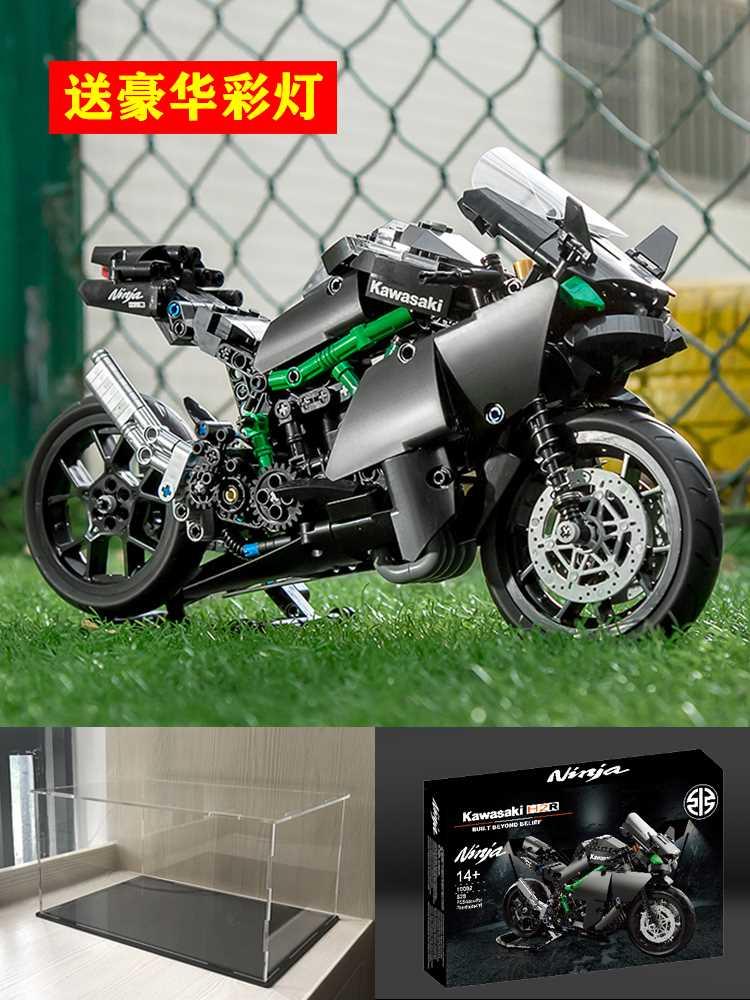 川崎h2r摩托车积木ninja400机车成年高难度拼装模型男孩玩具礼物