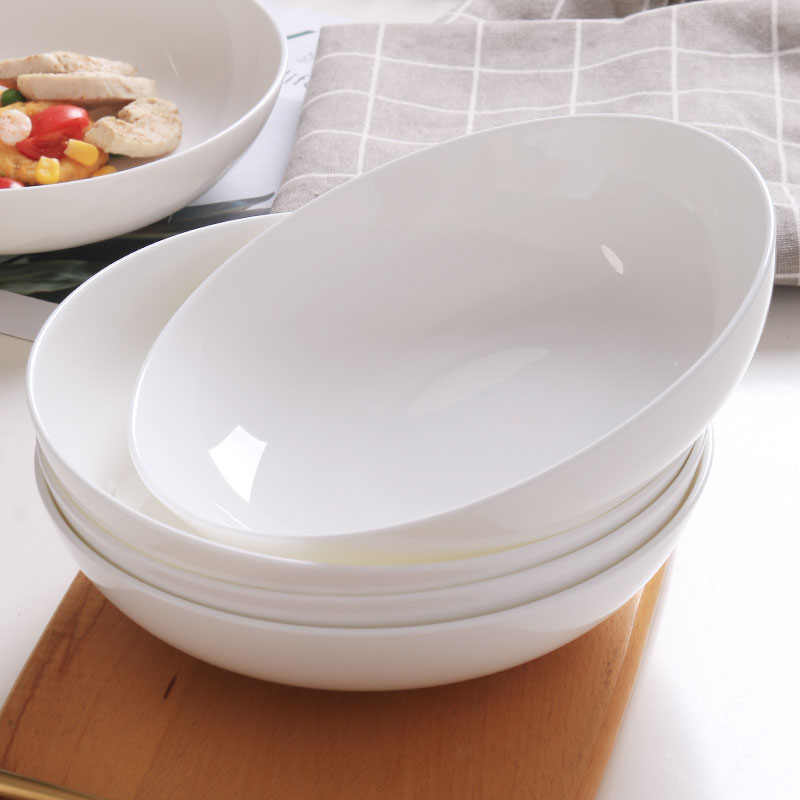 盘子菜盘家用白色深盘子碟子景德镇陶瓷汤盘简约创意骨瓷餐盘深盘