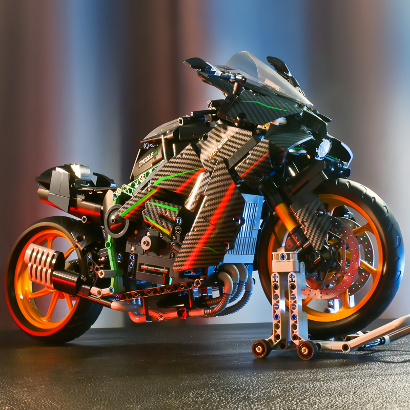 川崎H2R摩托车积木玩具礼物儿童拼装益智男孩模型机械碳纤维
