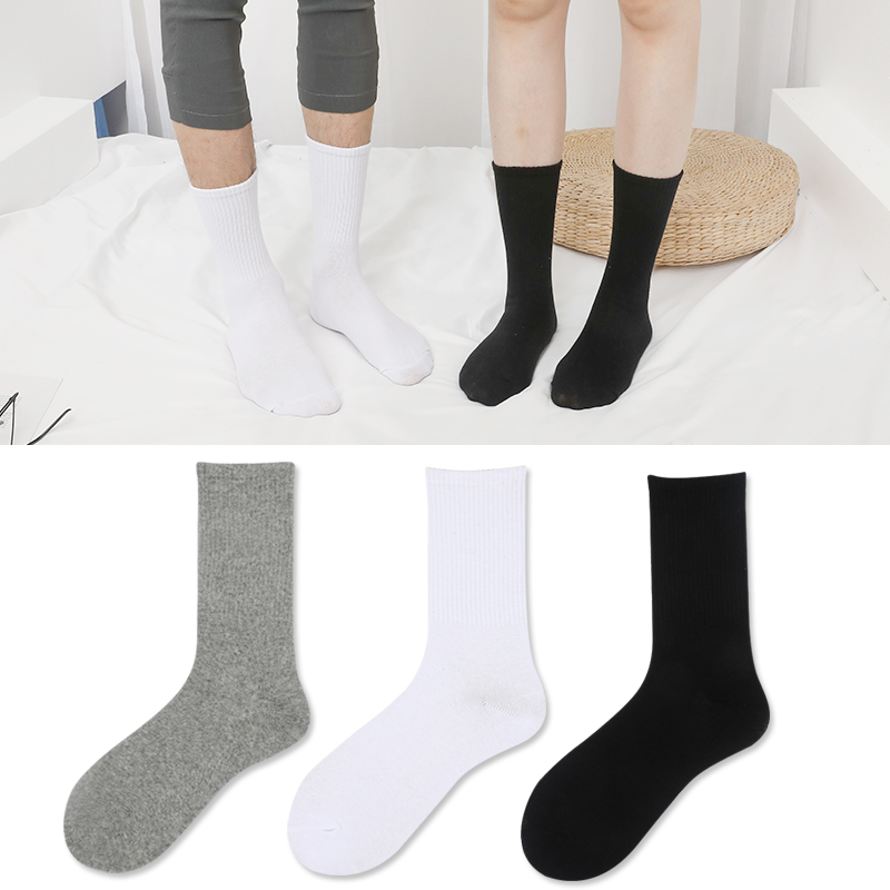 中长筒运动袜加长款式黑色白色灰色棉袜子男女棉高筒潮袜 F480