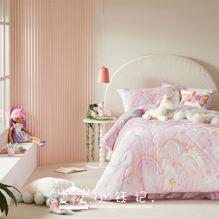 澳洲adairs儿童床品被套+枕套粉色独角兽彩虹夹棉绗缝公主包邮