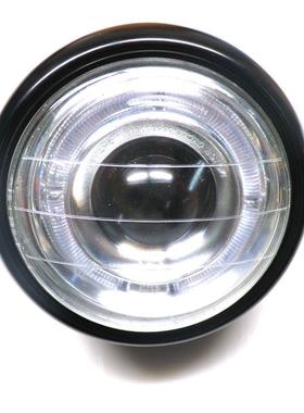 CG125摩托车改装复古大灯总成GN125透镜前照灯铁壳黑远近大灯圆灯