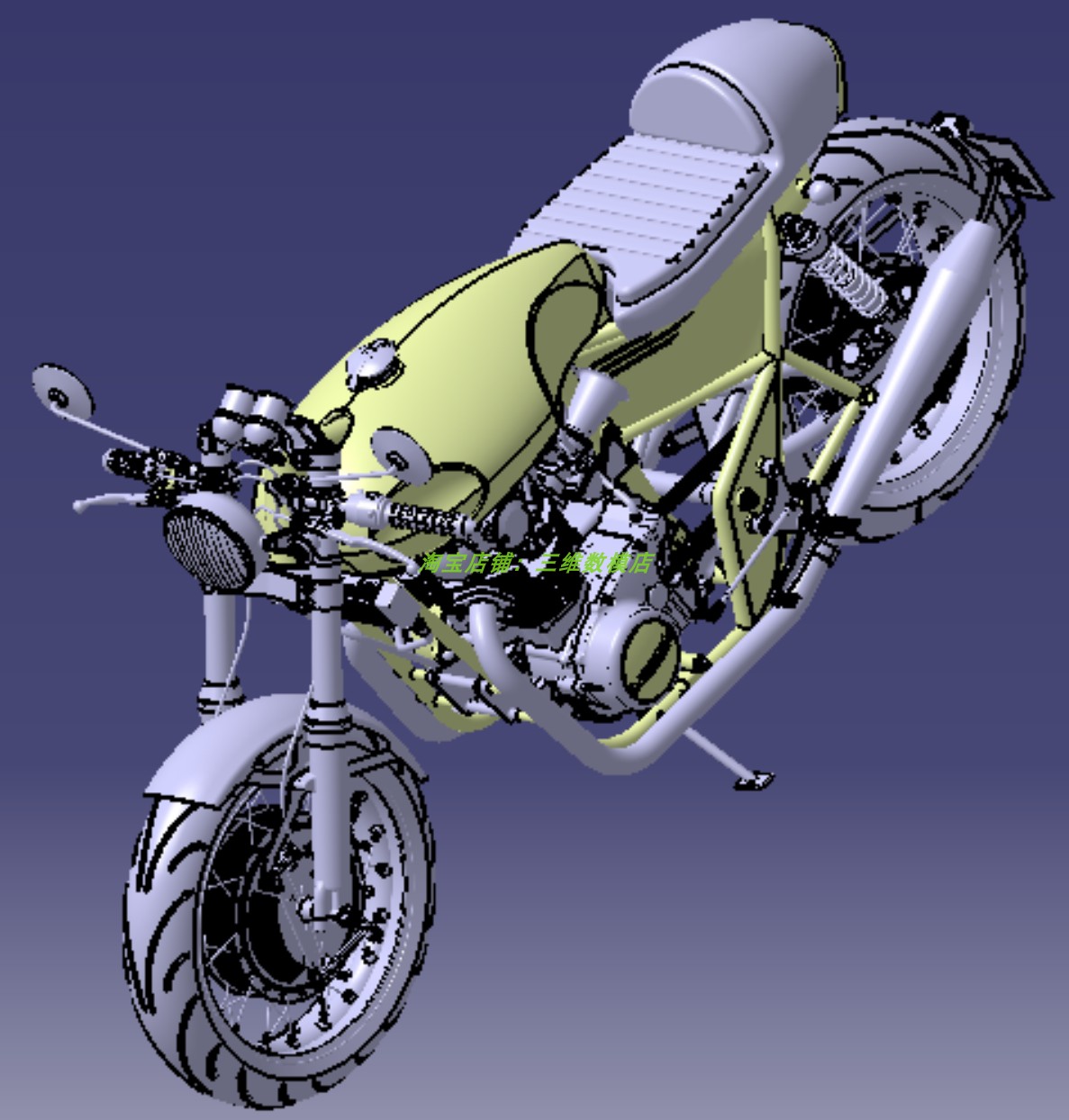 雅马哈摩托车外观造型3D三维几何数模型车轮胎链条传动stp汽油车