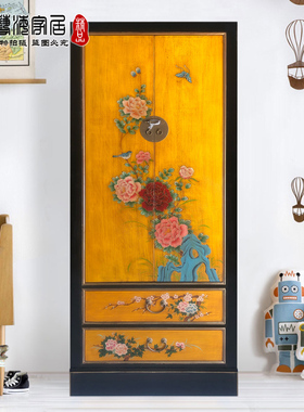 中式彩绘家具仿古手绘家具衣柜门厅玄关装饰储物立柜仿古高柜衣柜