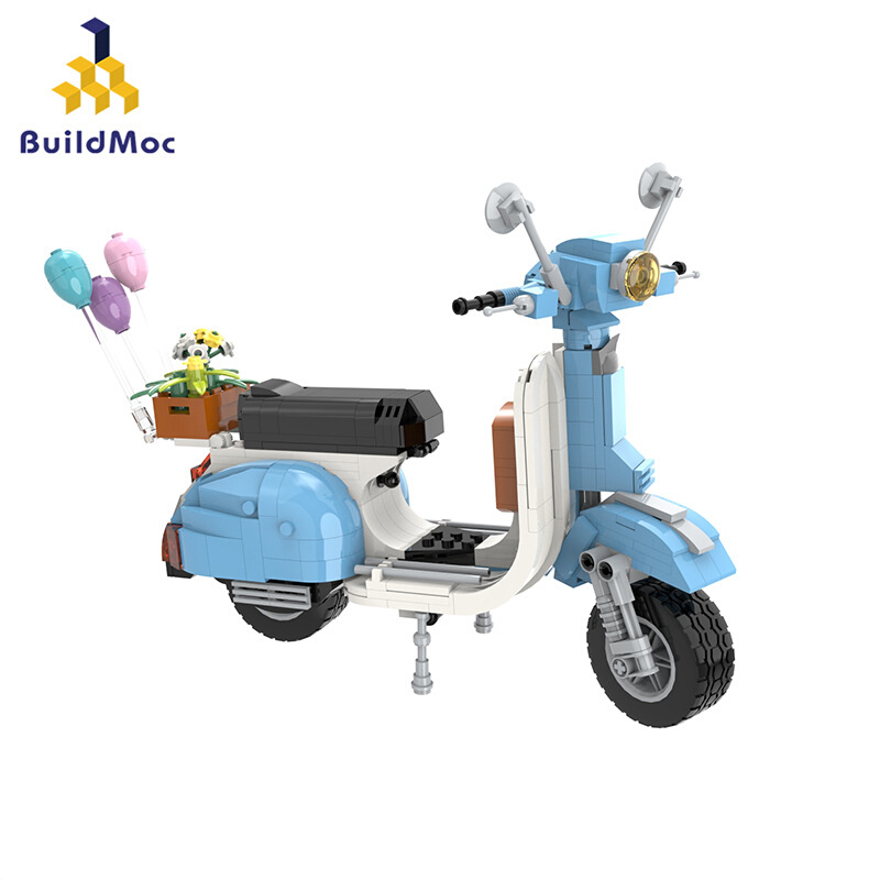 BuildMOC拼装积木玩具创意小绵羊踏板摩托车10298 韦士柏125模型