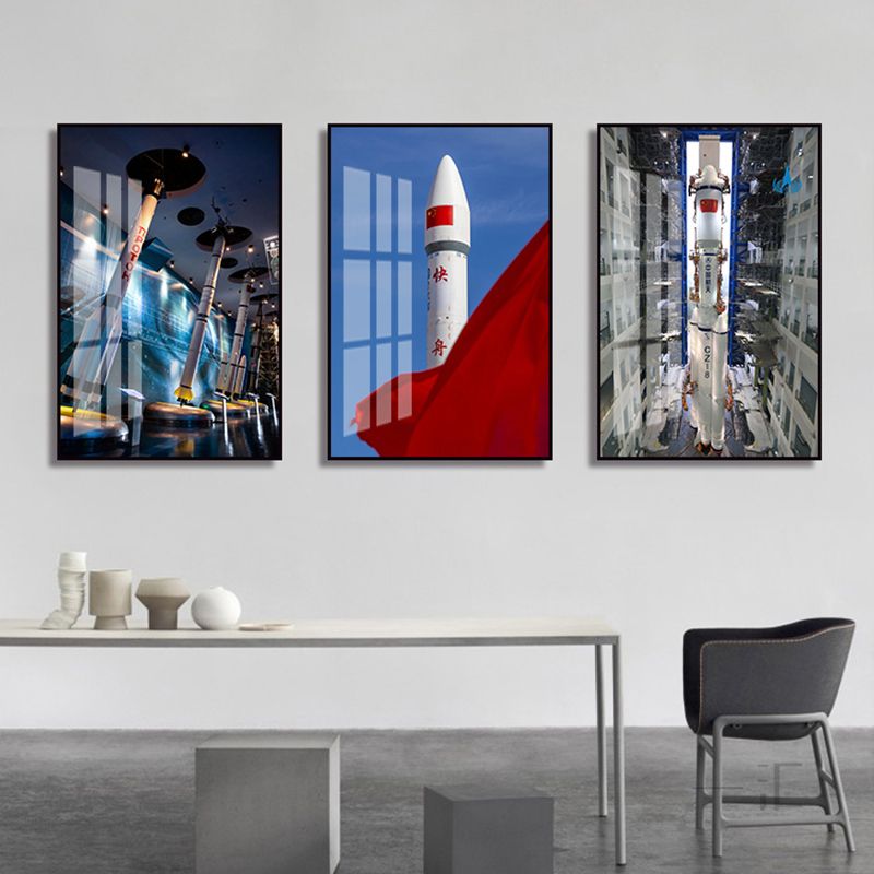 火箭发射升空装饰画中国长征航天航空太空飞船军事卧室儿童房挂画