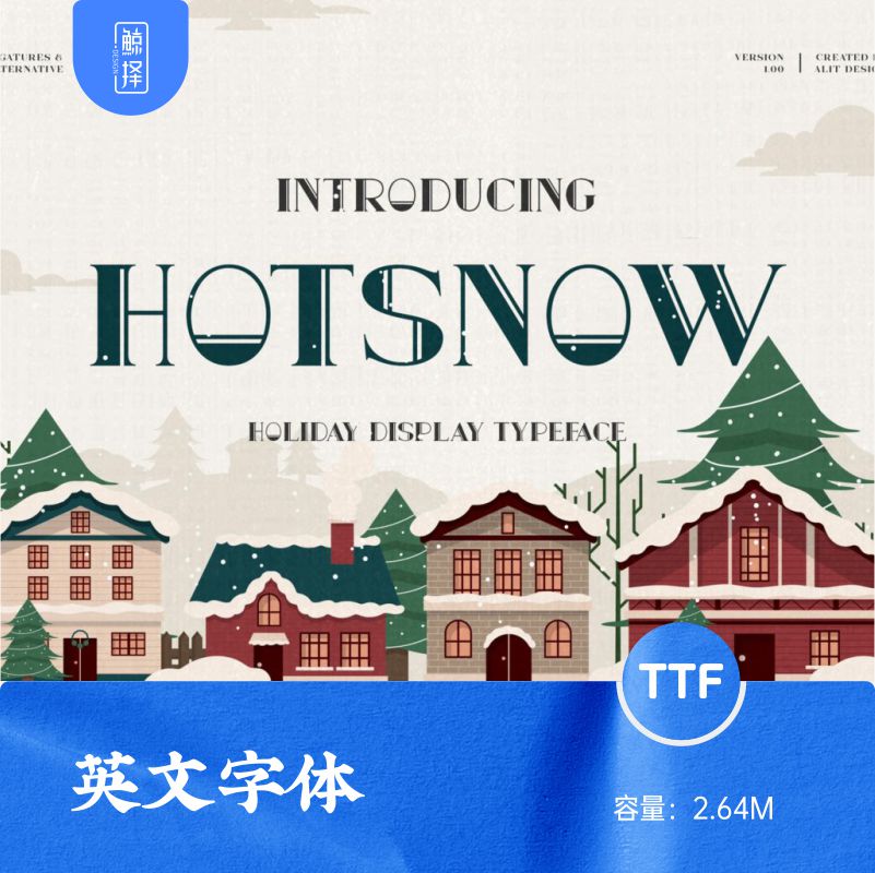 J1894多语言的圣诞节新年冬季概念的海报贺卡设计TTF衬线英文字体