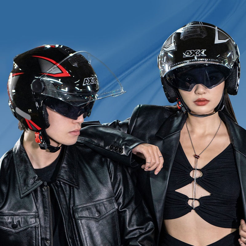 少年新款遮阳摩托车头盔男女新款复古半盔机车骑行夏季装备3/4盔