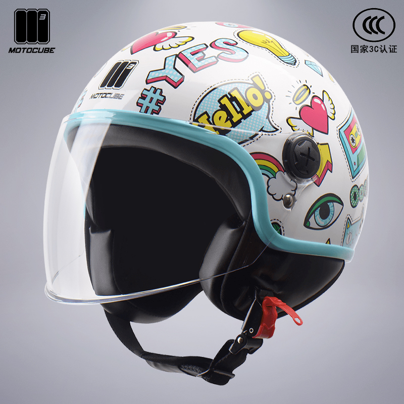 3C认证野马摩托立方电动车儿童头盔男孩女孩四季通用安全帽小孩子