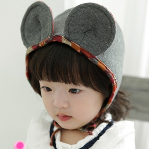 applecat韩国进口秋冬新款米奇耳朵宝宝胎帽婴儿童帽子防风护耳帽