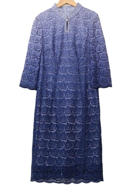 MT姿精选品牌女装高端时尚气质百搭蓝色连衣裙慕天姿A1-17009