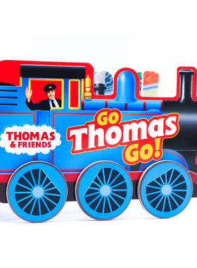 托马斯小火车造型书Thomas and Friends Go Thomas Go英文原版绘本 低幼儿童早教益智英语读本启蒙纸板书 轮子可跑趣味玩具图书籍