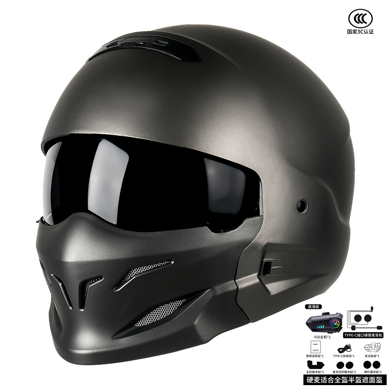 高档复古摩托车头盔3C认证蝎子盔男女士骑行踏板机车组合全盔踏板