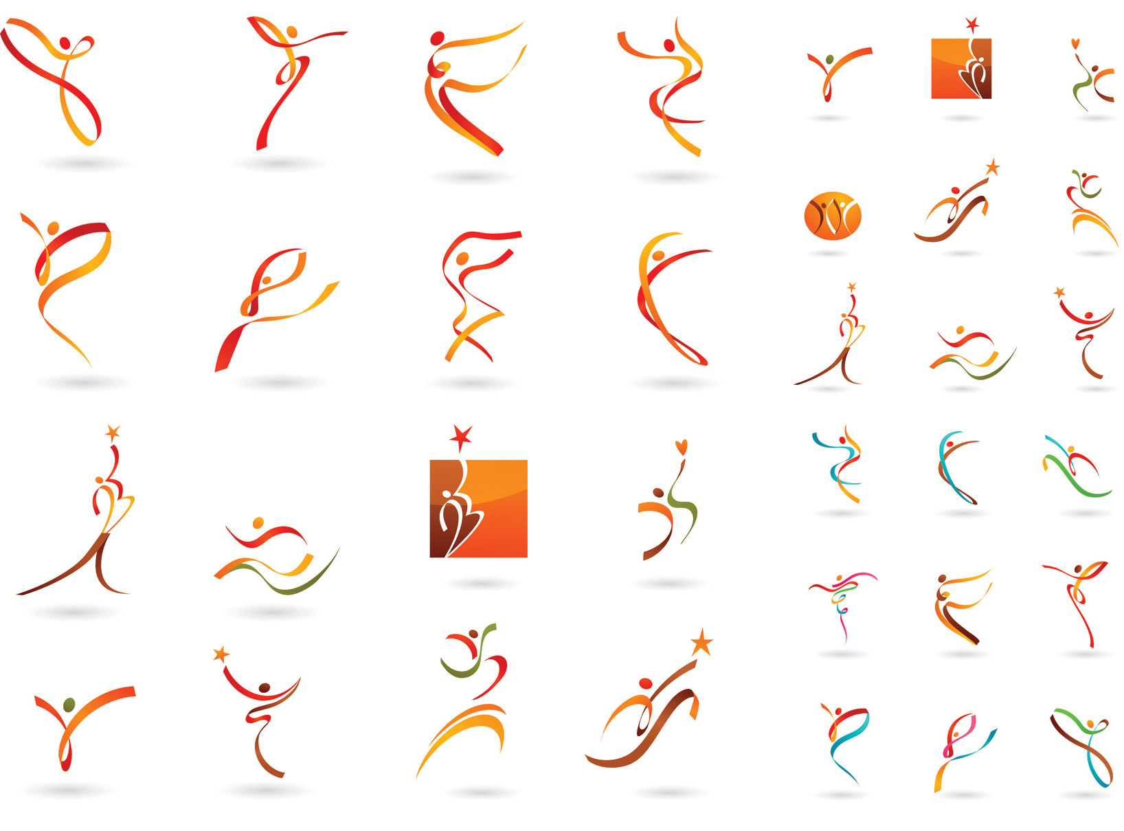 创意丝带彩带舞蹈小人物LOGO图标志体育运动跳跃矢量图案设计素材