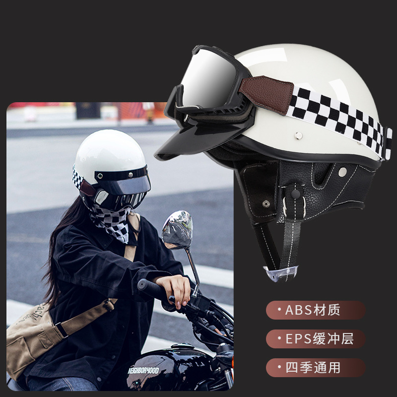3C认证复古头盔男女哈雷半盔日式四季摩托车头盔电动车安全帽瓢盔