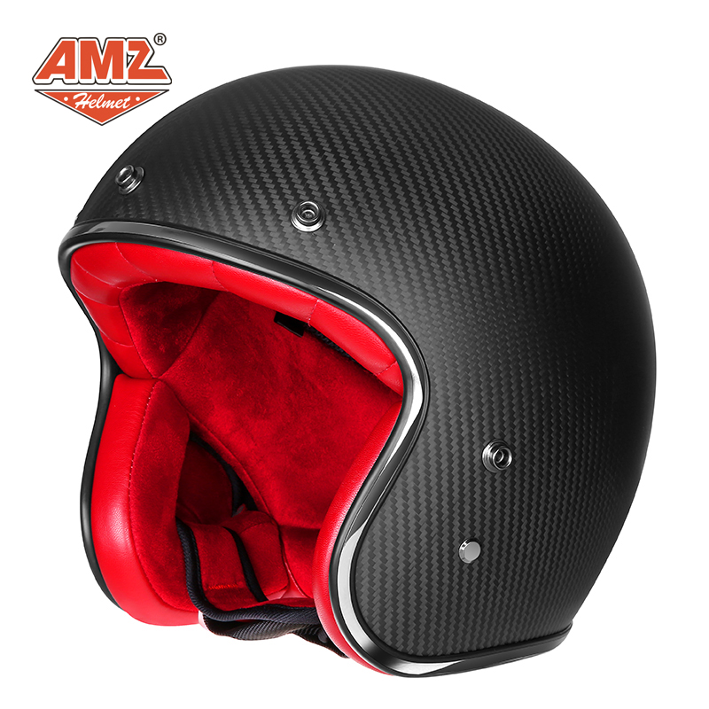 AMZ夏季复古机车碳纤维安全帽电动车女3C认证四季头盔摩托车男