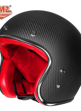 AMZ夏季复古机车碳纤维安全帽电动车女3C认证四季头盔摩托车男
