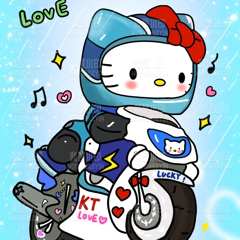 KT猫卡通骑摩托车贴纸赛车手凯蒂猫可爱个性机车摩托车改装装饰贴