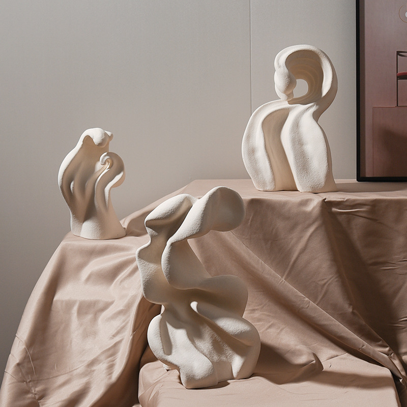 北欧现代创意艺术树脂抽象雕塑摆件侘寂风家居客厅书W房样板间装