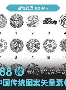中国风传统吉祥寓意图案古代喜庆祥瑞纹样纹饰免抠EPS矢量素材