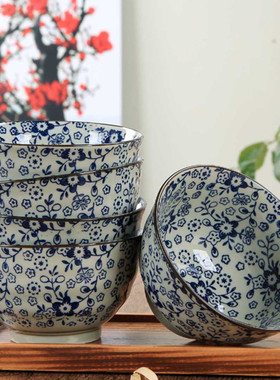中式青花瓷米饭碗家用复古吃饭碗饭碗精致陶瓷餐具日式碗个人专用
