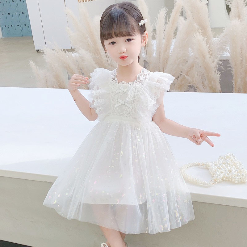 超仙公主裙子女童夏季2024新款白纱裙礼服儿童蕾丝蓬蓬仙女连衣裙