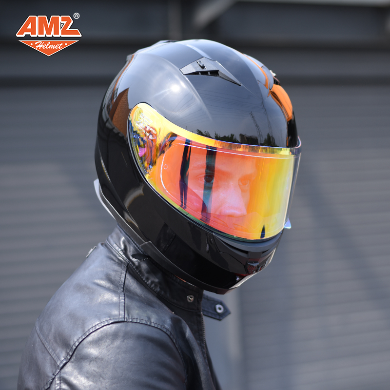 AMZ摩托车头盔灰夏季双镜片个性镀彩镜全盔男女机车全覆式安全帽