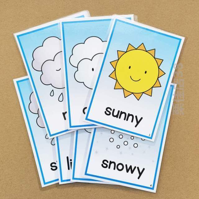 冷暖英语单词幼儿宝宝感受早教天气卡片&塑封教具季节英文四季