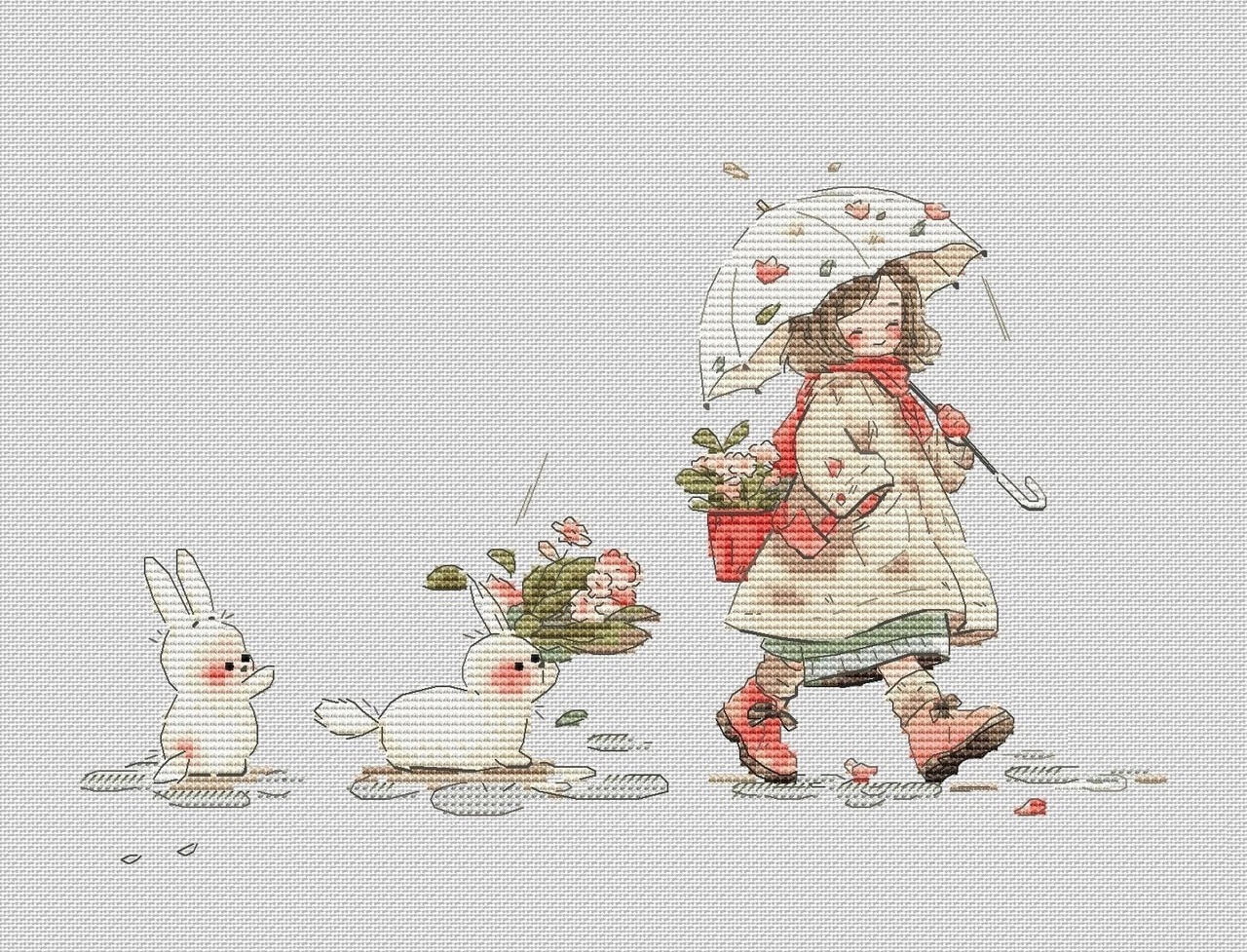 法国DMC绣线十字绣材料包装饰画 A656女孩和兔兔 印花小幅简单