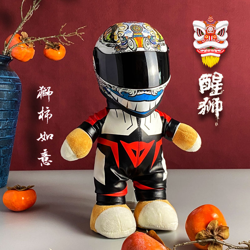 摩托车小熊公仔宝马后尾箱挂件装饰比赛奖品礼物机车玩具头盔娃娃