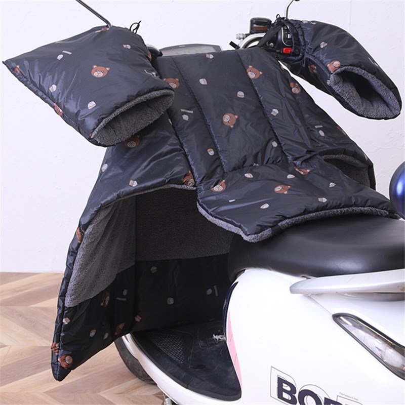 电动摩托车黑色挡风被j秋冬季小分体式加绒厚保暖电瓶车护腿挡风
