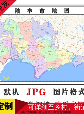 陆丰市地图1.1m可定制广东省电子版JPG格式简约高清色彩图片新款
