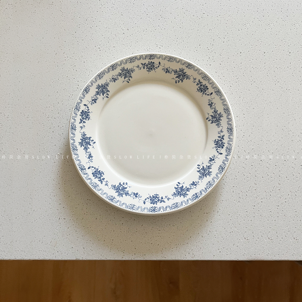 朴简杂货 中古风陶瓷西餐盘 甜品蛋糕盘早餐盘 法式复古花纹盘子