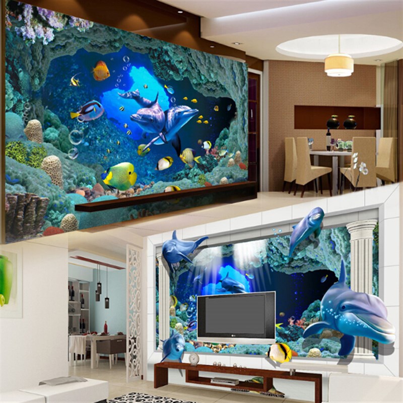 厦门壁画3D立体定制p卡通海底世界背景墙壁纸墙布电视背景墙纸壁