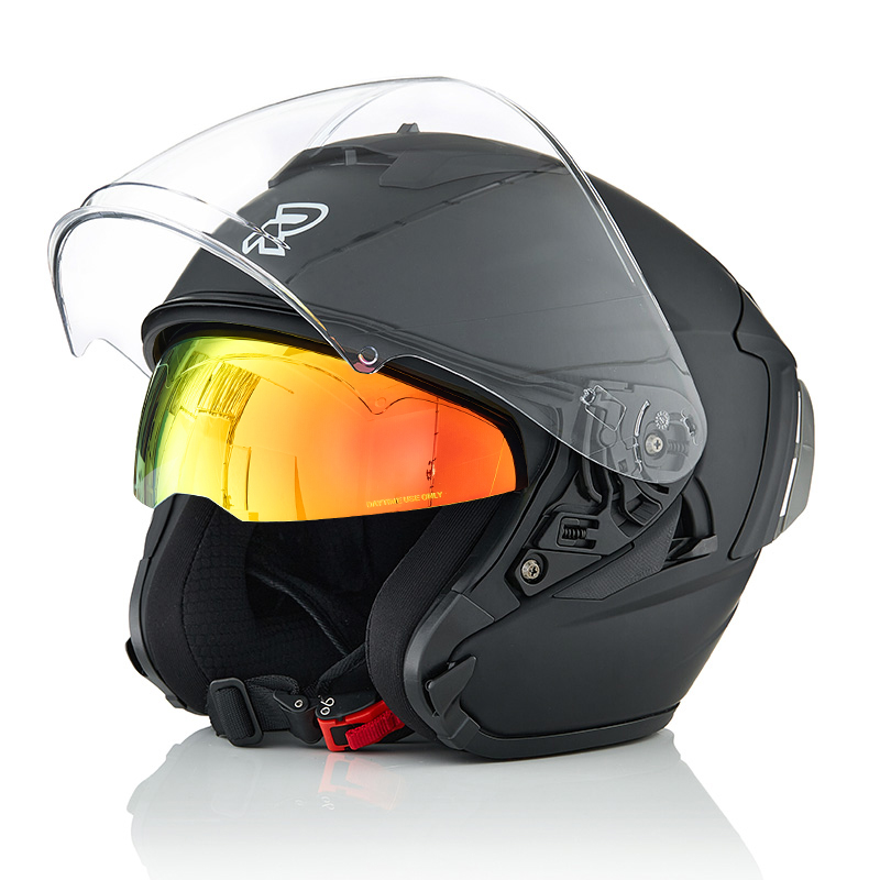 新款RYZEN摩托车头盔男女防雾双镜片3/4盔半盔蓝牙四分之三盔四季
