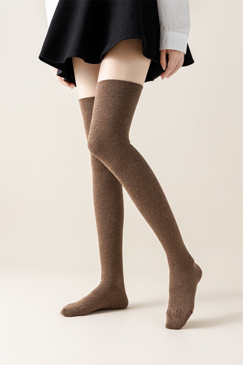 秋冬袜子女新款纯色美腿压力袜护膝显瘦简约过膝袜防滑落透气长袜